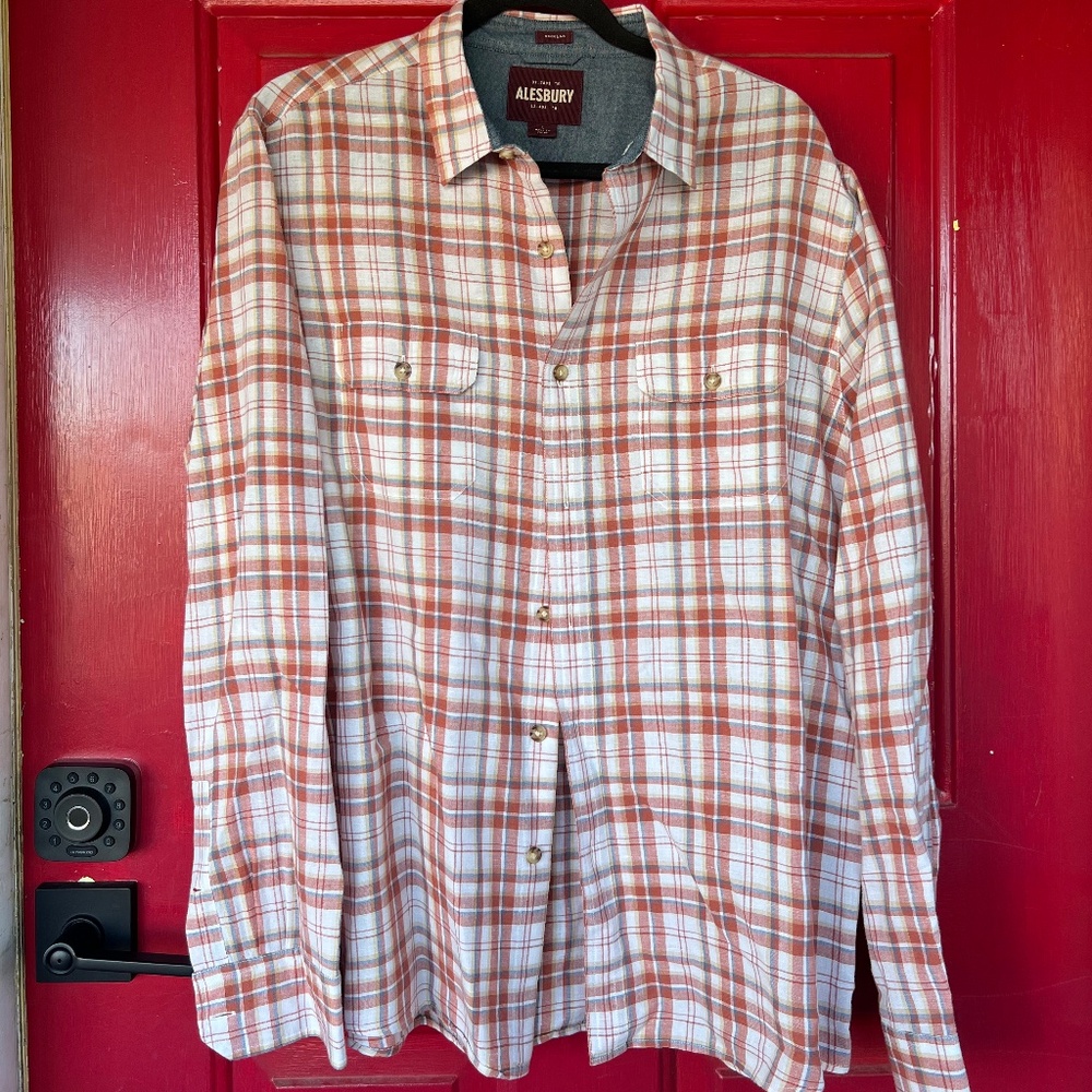 Alesbury Men's Long Sleeve Fall Orange Button Up Shirt Large Front Pocket Casual